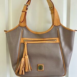 Dooney & Bourke Gray and Tan Saffiano Leather Hobo Bag